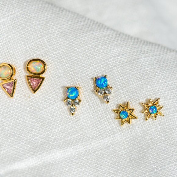 Tiny Stud Earrings Opal and Crystal Stud Earrings Dainty Ear Stack Studs PRETTY - Picture 14 of 15